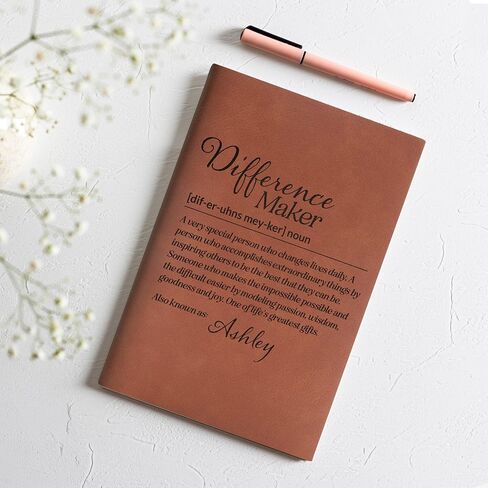 مجلة صانع الفروق الشخصية مع الاسم - دفتر ملاحظات مبطن بالجلد مخصص، غطاء تعريف ملهم، هدية شكر للمعلم، المرشد، المدرب، تذكار تقدير القائد in Kuwait