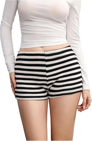 SweatyRocks Women's Y2K Striped Knit Shorts Elastic Waist Slim Fit Summer Mini Shorts in Saudi Arabia