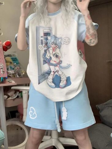 Women’s Kawaii Pet Print Shorts, Casual Drawstring Elastic Waist Shorts with Animal Motif, Lightweight Streetwear in Saudi Arabia