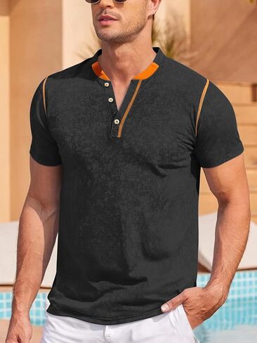 Men's Henley Shirts Casual Short Sleeve Classic T-Shirt Summer Basic Solid Lightweight Tees Tops in Saudi Arabia
