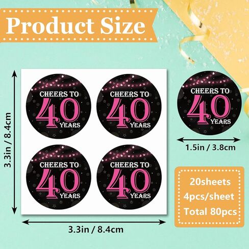 80 قطعة من ملصقات عيد الميلاد الأربعين الوردية - هتافات حتى 40 عامًا - ملصقات لاصقة مستديرة مقاس 1.5 بوصة - لوازم زينة الذكرى السنوية الأربعين لعيد الميلاد - رائعة لمفضلات الحفلات، وأختام الأظرف، وأغلفة الهدايا in Kuwait