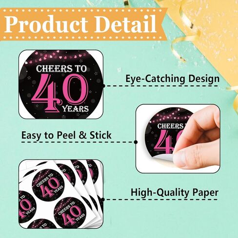 80 قطعة من ملصقات عيد الميلاد الأربعين الوردية - هتافات حتى 40 عامًا - ملصقات لاصقة مستديرة مقاس 1.5 بوصة - لوازم زينة الذكرى السنوية الأربعين لعيد الميلاد - رائعة لمفضلات الحفلات، وأختام الأظرف، وأغلفة الهدايا in Kuwait