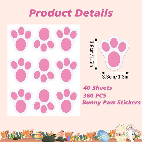 360 PCS Easter Bunny Paw Prints Stickers for Envelopes, Bunny Feet Stickers Rabbit Paw Sticker for Envelope Seals Crafts Easter Gifts Greeting Cards Bottle Laptop Party Decorations in Saudi Arabia