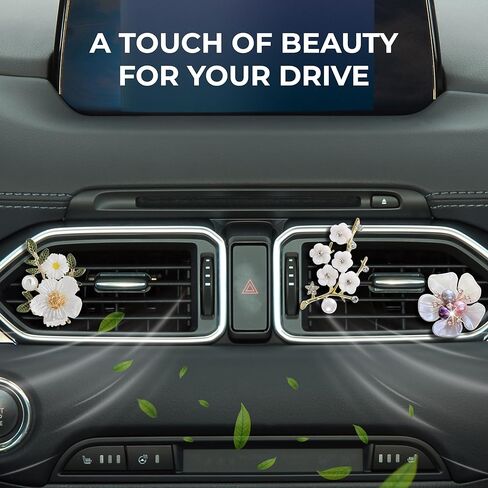 Bling Flower Car Vent Clips – 3PCS Cute Car Accessories for Women, Blossom Car Vent Decorations, Aesthetic Car Charm Decor with 6PCS Unscented Felt Pads Accessories Gift in Saudi Arabia