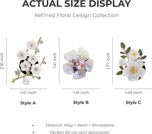 Bling Flower Car Vent Clips – 3PCS Cute Car Accessories for Women, Blossom Car Vent Decorations, Aesthetic Car Charm Decor with 6PCS Unscented Felt Pads Accessories Gift in Saudi Arabia