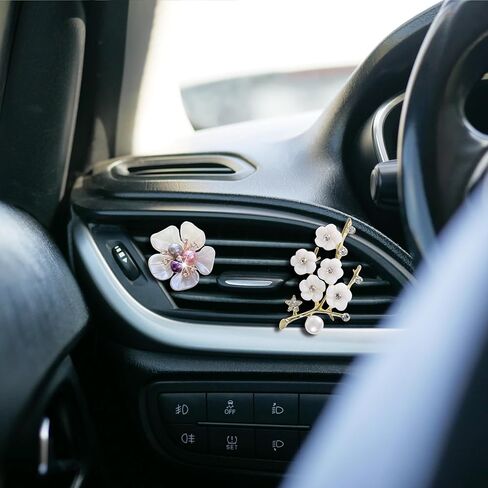 Bling Flower Car Vent Clips – 3PCS Cute Car Accessories for Women, Blossom Car Vent Decorations, Aesthetic Car Charm Decor with 6PCS Unscented Felt Pads Accessories Gift in Saudi Arabia