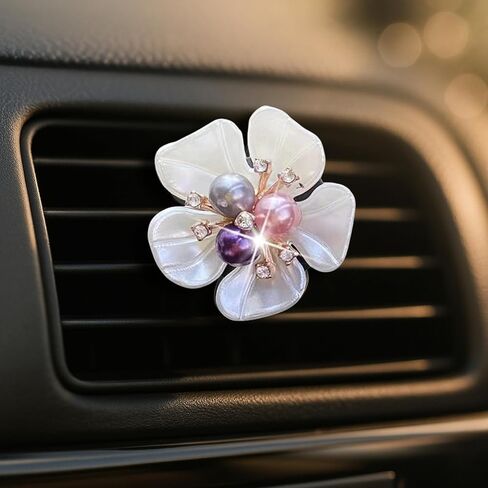 Bling Flower Car Vent Clips – 3PCS Cute Car Accessories for Women, Blossom Car Vent Decorations, Aesthetic Car Charm Decor with 6PCS Unscented Felt Pads Accessories Gift in Saudi Arabia