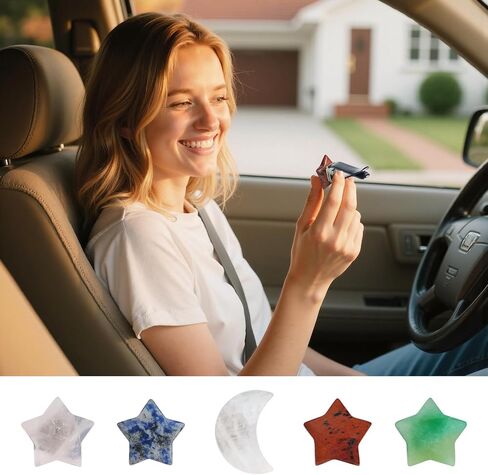 ديكور السيارة بوهو، 5 قطع من مشابك فتحات تهوية الهواء على شكل نجوم القمر، مشابك فتحات تهوية من الكريستال الحجري الطبيعي، معطرات السيارة القابلة لإعادة الملء، إكسسوارات ديكورات هيبي للنساء، أطيب التمنيات للحبيب والصديق in Kuwait