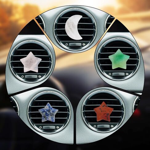 ديكور السيارة بوهو، 5 قطع من مشابك فتحات تهوية الهواء على شكل نجوم القمر، مشابك فتحات تهوية من الكريستال الحجري الطبيعي، معطرات السيارة القابلة لإعادة الملء، إكسسوارات ديكورات هيبي للنساء، أطيب التمنيات للحبيب والصديق in Kuwait