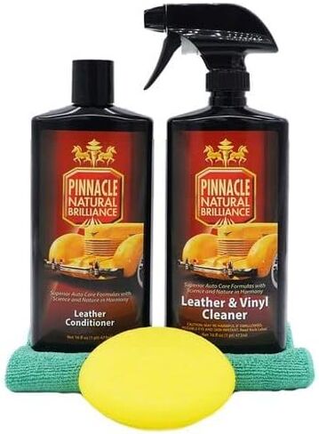 Pinnacle Natural Brilliance Leather Combo | Automotive Leather Conditioner & Vinyl Cleaner | Clean & Condition Combo Kit | 2-Piece Set | PIN-250340 | 2 x 16oz Bottles in Kuwait