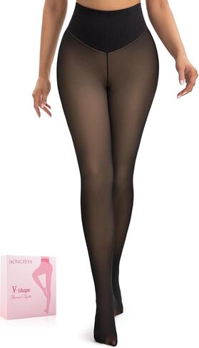 HONGTEYA Fleece Lined Leggings Women - Sheer Thermal Tights Fake Translucent Warm Pantyhose for Winter in Saudi Arabia