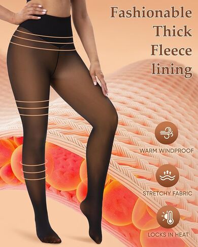 HONGTEYA Fleece Lined Leggings Women - Sheer Thermal Tights Fake Translucent Warm Pantyhose for Winter in Saudi Arabia