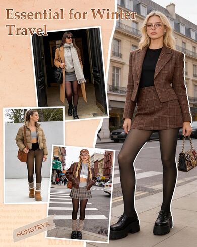 HONGTEYA Fleece Lined Leggings Women - Sheer Thermal Tights Fake Translucent Warm Pantyhose for Winter in Saudi Arabia