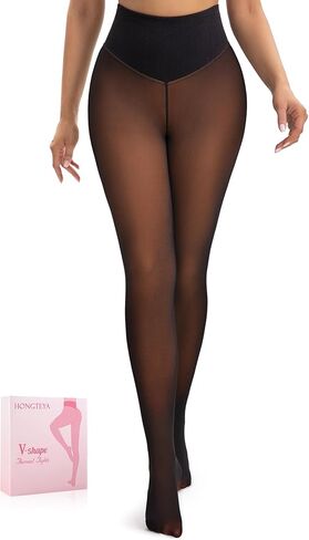 HONGTEYA Fleece Lined Leggings Women - Sheer Thermal Tights Fake Translucent Warm Pantyhose for Winter in Saudi Arabia