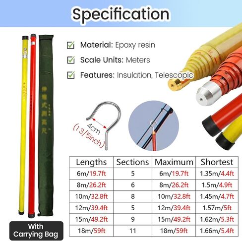 High Voltage Insulated Measuring Rods - 19.7ft Safety Insulation Poles with Handle for Power Line Inspections, Elevated Work & Land Surveying (4pcs, Lightweight) in Saudi Arabia