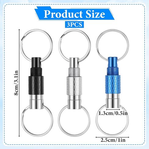 3 Pcs Quick Release Keychain, Quick Pull Apart Keyring with 2 Split Rings QuickDisconnect Keychain Detachable Key Ring Dual Pull Apart for Men Women Car Keys Purse Bag (3 Colors) in Saudi Arabia
