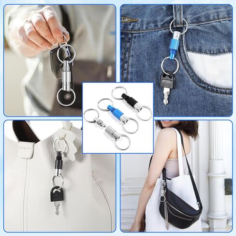3 Pcs Quick Release Keychain, Quick Pull Apart Keyring with 2 Split Rings QuickDisconnect Keychain Detachable Key Ring Dual Pull Apart for Men Women Car Keys Purse Bag (3 Colors) in Saudi Arabia