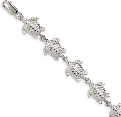 سوار السلاحف البحرية من الفضة الإسترليني عيار 925 - مع مشبك قفل آمن على شكل جراد البحر مقاس 7 بوصات in Kuwait