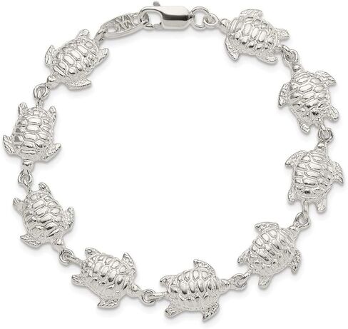 سوار السلاحف البحرية من الفضة الإسترليني عيار 925 - مع مشبك قفل آمن على شكل جراد البحر مقاس 7 بوصات in Kuwait