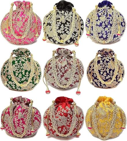 Pack of 15 Indian Ethnic Potli Bag Ladies Handbag Purse for Bridal Batwa Pearls Handle Purse Clutch Purse for Women in Saudi Arabia