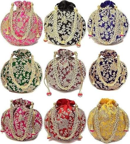 Pack of 15 Indian Ethnic Potli Bag Ladies Handbag Purse for Bridal Batwa Pearls Handle Purse Clutch Purse for Women in Saudi Arabia