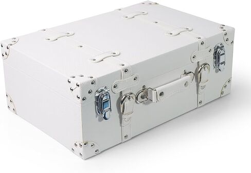 DreamsEden Decorative Wooden Treasure Chest, Vintage Suitcase Storage Box with Lid Pirate Keepsake for Gifts, White Leather (White) in Saudi Arabia