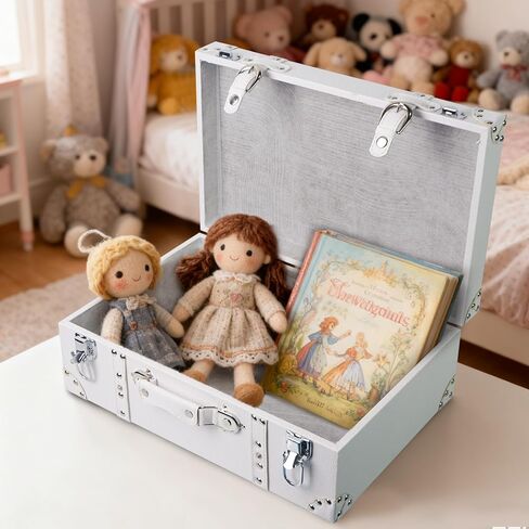 DreamsEden Decorative Wooden Treasure Chest, Vintage Suitcase Storage Box with Lid Pirate Keepsake for Gifts, White Leather (White) in Saudi Arabia