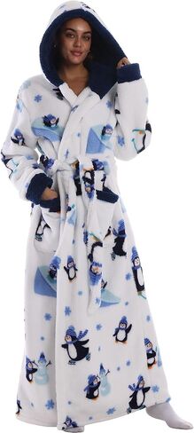 Women's Plush Flannel Robe - Hooded, Long Soft Bathrobe with Pockets, Super Warm, Loungewear for Women in Saudi Arabia