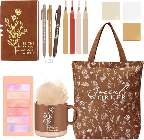 15 Pcs Social Worker Appreciation Gifts Set Notebook Coffee Mug Floral Bag Ballpoint Pens Sticky Notes for Women Social Worker MSW DSW Lcsw Volunteer Coworker Office Supplies(Pink) in Saudi Arabia