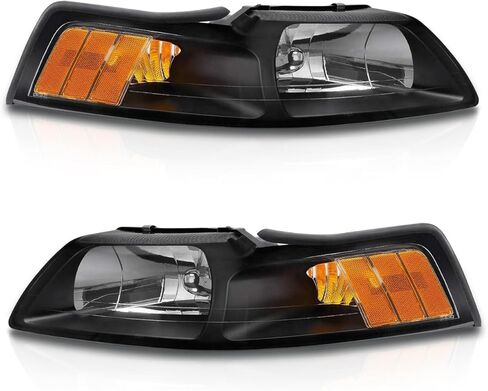 for 1999-2004 Ford Mustang V6 / GT/Cobra Headlamp Compatible with Ford 1999-2004 Mustang Headlights Black Housing Amber Reflector Left and Right Side（W/O Bulbs） in Saudi Arabia