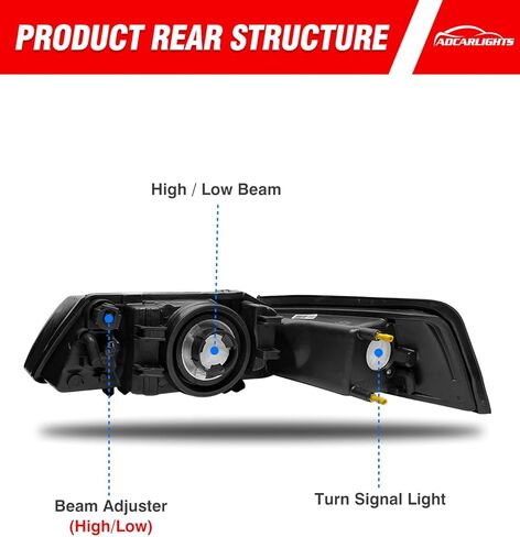 for 1999-2004 Ford Mustang V6 / GT/Cobra Headlamp Compatible with Ford 1999-2004 Mustang Headlights Black Housing Amber Reflector Left and Right Side（W/O Bulbs） in Saudi Arabia
