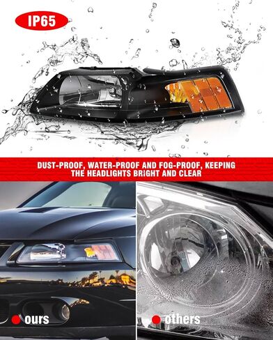 for 1999-2004 Ford Mustang V6 / GT/Cobra Headlamp Compatible with Ford 1999-2004 Mustang Headlights Black Housing Amber Reflector Left and Right Side（W/O Bulbs） in Saudi Arabia