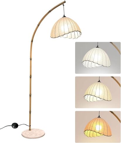 Boho Arc Bamboo Floor Lamp,Vintage Bohemia Floor Lamps with 3 Color Temperatures,Floor Light for Living Room and Bedroom Lighting Decor,Marble Base in Saudi Arabia