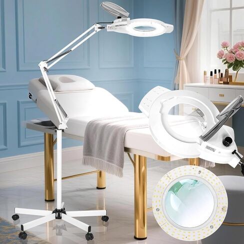 مصباح أرضي مكبر 2,200 لومن من KIRKAS لأخصائيي التجميل، عدسة زجاجية حقيقية مكبرة 12X مع قاعدة دوارة 5 عجلات، حامل وذراع قابل للتعديل 2 في 1، ضوء مكبر LED للوشم، أبيض حرفي in Kuwait