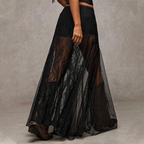 انظر من خلال التنانير الطويلة المصنوعة من الدانتيل الشفاف للنساء، تنورة طويلة واسعة واسعة in Kuwait