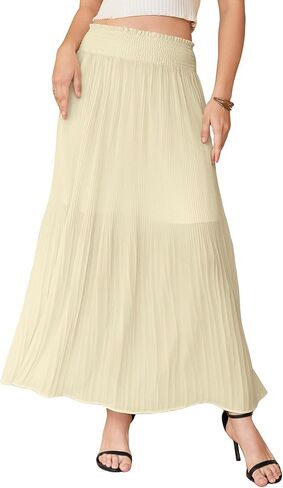 Bsubseach Chiffon Pleated Maxi Skirt for Women Elastic High Waist Flowy A line Casual Skirt 2026 Vacation Skirts in Saudi Arabia
