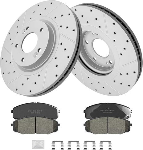 Front Brakes Kit, Ceramic Brake Pads and Drilled and Slotted Brake Rotors, Compatible With 2015 2016 2017 2018 2019 2020 2021 Kia Sedona in Kuwait