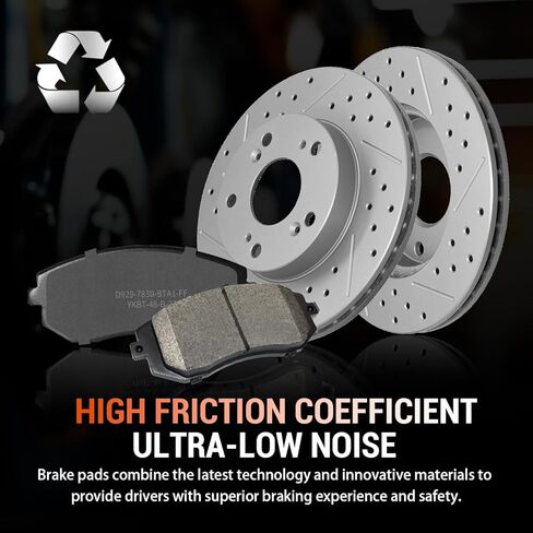 Front Brakes Kit, Ceramic Brake Pads and Drilled and Slotted Brake Rotors, Compatible With 2015 2016 2017 2018 2019 2020 2021 Kia Sedona in Kuwait