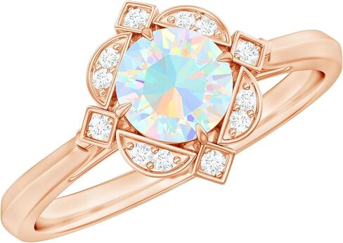 Natural Ethiopian Opal Vintage Engagement Ring for Women, Aaa Quality, Certified Opal Diamond Ring - Ready to Gift in Saudi Arabia
