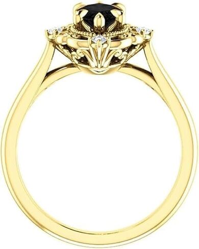 Vintage Black Engagement Ring, 10K Yellow Gold, Victorian 1.5 CT Marquise Black Diamond Ring, Filigree Marquise Black Onyx Ring, Perfact Gift for Wife in Saudi Arabia