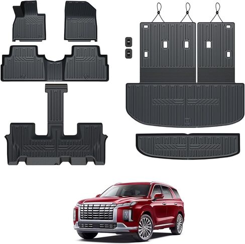 GALVAGNIATE Floor Mats for 2020-2024 2025 Hyundai Palisade 7-seat/8-seat Trunk Mat with Backrest Mat, All Weather TPE Cargo Liner Lower Cargo Mat for Palisade Accessories in Kuwait