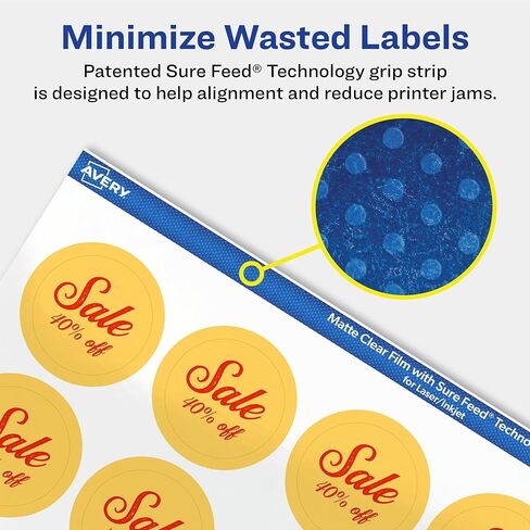 Avery Matte Clear Round Labels, Sure Feed Technology, 1.25" Diameter, 750 Matte Clear Labels, Print-to-The-Edge, Laser/Inkjet Printable in Kuwait