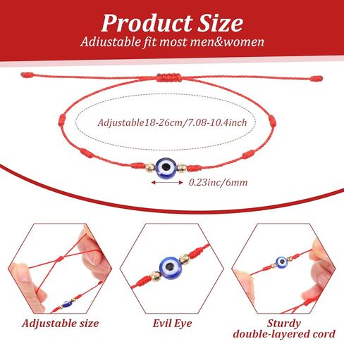 2 Pcs Evil Eye Bracelets for Women Men 7 Knot of Protection Bracelet Adjustable Red String Bracelets with Gold Beads Handmade Braided Eveil Eye Bracelet Jewelry for Women Men Family Friends Gifts in Saudi Arabia