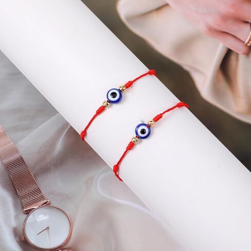 2 Pcs Evil Eye Bracelets for Women Men 7 Knot of Protection Bracelet Adjustable Red String Bracelets with Gold Beads Handmade Braided Eveil Eye Bracelet Jewelry for Women Men Family Friends Gifts in Saudi Arabia