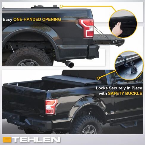 Stehlen 642167834007 متوافق مع 2016-2024 Titan/Titan XD 6.5 قدم (78 بوصة) سرير منخفض المظهر من الألومنيوم الصلب ثلاثي الطي غطاء تونيو (أسود غير لامع) مع مصابيح LED لسرير الشاحنة in Saudi Arabia