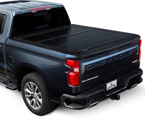 غطاء تونيو لسرير الشاحنة ثلاثي الطي من LEER HF350M، يناسب Chevy Silverado وGMC Sierra 1500 Crew Cab، للأعوام 2019-2026، سرير شاحنة 5'8 بوصة، أسود in Saudi Arabia