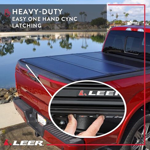 غطاء تونيو لسرير الشاحنة ثلاثي الطي من LEER HF350M، يناسب Chevy Silverado وGMC Sierra 1500 Crew Cab، للأعوام 2019-2026، سرير شاحنة 5'8 بوصة، أسود in Saudi Arabia