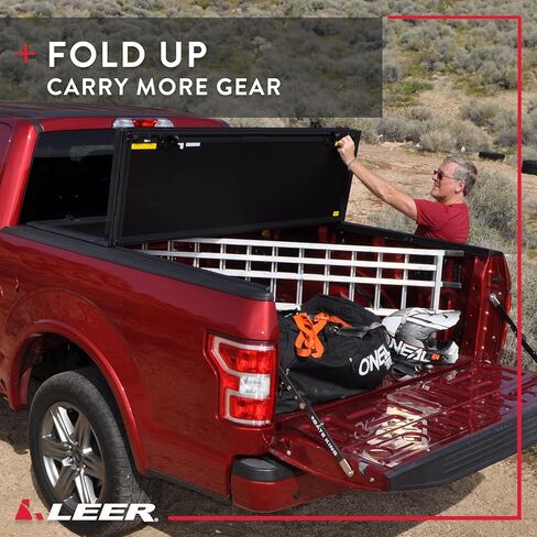 غطاء تونيو لسرير الشاحنة ثلاثي الطي من LEER HF350M، يناسب Chevy Silverado وGMC Sierra 1500 Crew Cab، للأعوام 2019-2026، سرير شاحنة 5'8 بوصة، أسود in Saudi Arabia