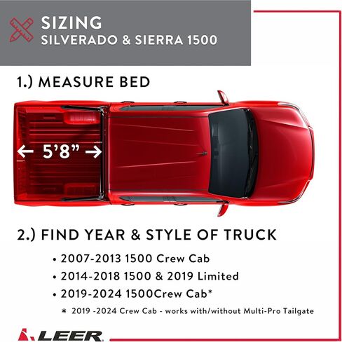غطاء تونيو لسرير الشاحنة ثلاثي الطي من LEER HF350M، يناسب Chevy Silverado وGMC Sierra 1500 Crew Cab، للأعوام 2019-2026، سرير شاحنة 5'8 بوصة، أسود in Saudi Arabia