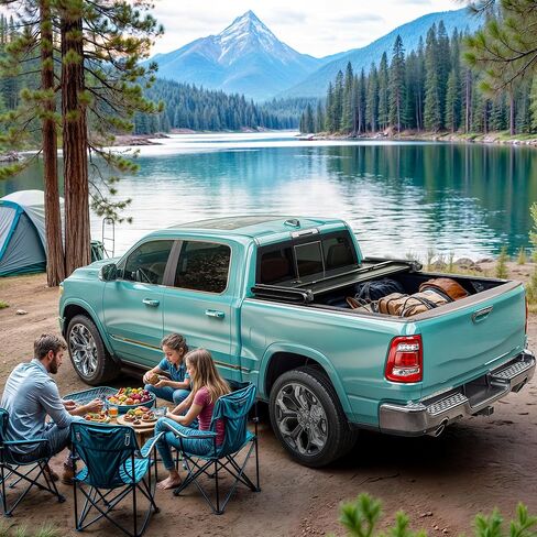 غطاء تونيو لسرير الشاحنة ناعم ثلاثي الطي مناسب لسيارة Toyota Tundra 2014-2021 مع نظام السكك الحديدية على سطح السفينة (باستثناء إصدار Trail) سرير 5.5 قدم in Kuwait